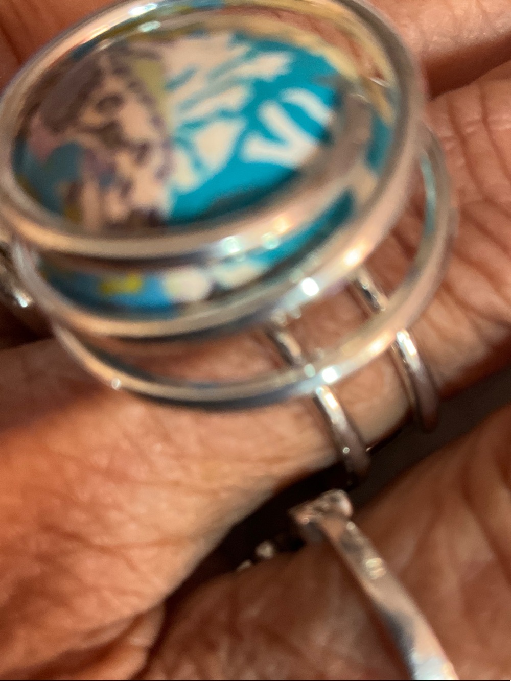 VIVA BEADS Silver Ring with Blue Patterned Stone - Women Jewelry